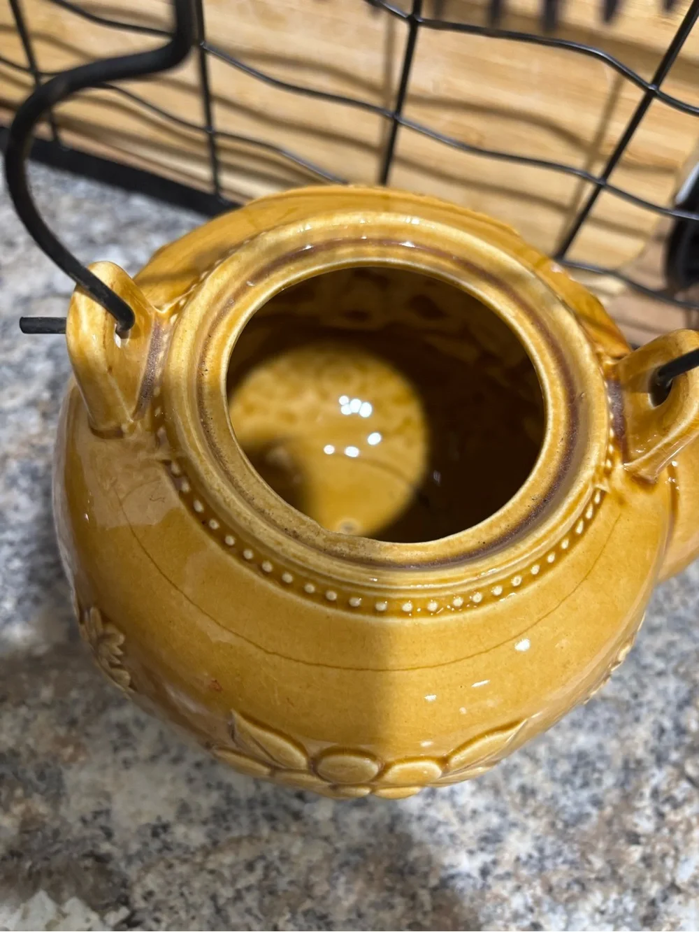 Vintage Yellow Ceramic 'Tea Time' Decorative Teapot with Wire Handle